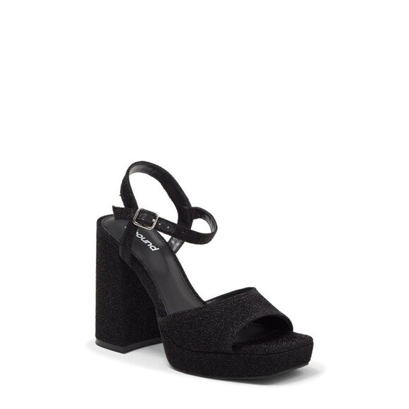 ABOUND "Lucia" Block Heel Platform Sandals Black Glitter Ankle Strap - Picture 1 of 8